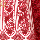 Vải ren đính cườm 3D màu đỏ Thêu thủ công với Sequins