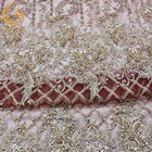 Phong cách Nigeria Vàng Đính cườm Vải ren bằng tay Thêu vải tuyn Chiều rộng 135cm