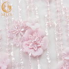 Vải ren hoa 3D tuyệt vời Thêu tùy chỉnh 1 chiều dài sân Vải ren hoa màu hồng
