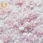 Vải ren hoa 3D tuyệt vời Thêu tùy chỉnh 1 chiều dài sân Vải ren hoa màu hồng