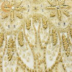 Vải ren đính cườm vàng có chuỗi hạt nặng làm bằng tay mềm mại 80% nylon