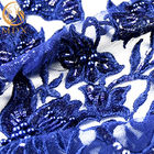 Chiều rộng 135cm Vải tuyn thêu ren màu xanh hải quân Thủ công thời trang