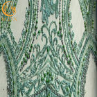 Vải ren đính cườm tinh xảo màu xanh lá cây / Vải chất liệu ren cho váy cô dâu