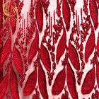Màu đỏ Đám cưới Nigeria thêu 3D Vải ren hòa tan trong nước Chiều dài 1 sân