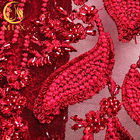 Màu đỏ Đám cưới Nigeria thêu 3D Vải ren hòa tan trong nước Chiều dài 1 sân