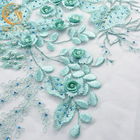 Vải ren cô dâu 80% nylon / Chất liệu ren xanh bạc hà với kim cương giả