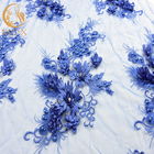MDX Vải ren màu xanh hoàng gia / Thiết kế phức tạp ren đính cườm cho cô dâu