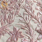 Vải ren cưới đính cườm màu hồng phổ biến 20% Polyester hòa tan trong nước
