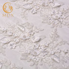 MDX Vải ren trắng đính cườm Chiều rộng 140cm Sang trọng với Hoa 3D