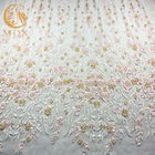 Vải lưới thêu hoa màu hồng tinh tế Sequin 20 ％ Polyester Chiều rộng 135cm