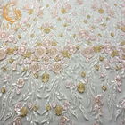 Vải lưới thêu hoa màu hồng tinh tế Sequin 20 ％ Polyester Chiều rộng 135cm