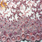 ODM Vải ren Fuchsia thêu 80% nylon với trang trí lấp lánh