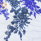 Vải ren đính cườm màu xanh hoàng gia 80% nylon hòa tan trong nước Chiều rộng 140cm cho váy trẻ em