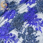 Vải ren đính cườm màu xanh hoàng gia 80% nylon hòa tan trong nước Chiều rộng 140cm cho váy trẻ em