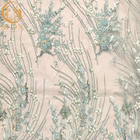 20% Polyester màu xanh lam hoa 3D vải ren cho trang phục dạ hội