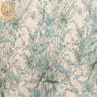 20% Polyester màu xanh lam hoa 3D vải ren cho trang phục dạ hội