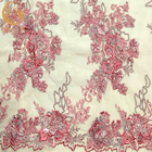 Pháp vải tuyn lưới ren màu hồng thêu hoa 3D cho trang phục dự tiệc