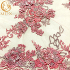 Pháp vải tuyn lưới ren màu hồng thêu hoa 3D cho trang phục dự tiệc