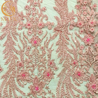 Vải ren thêu cườm màu hồng hiện đại cho đám cưới Nigeria